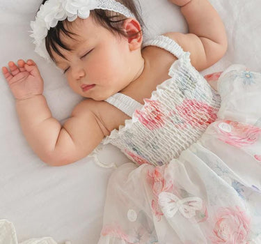 Butterfly Garden Baby Dress – Floral Birthday & Cake Smash Outfit (Cream Pink)
