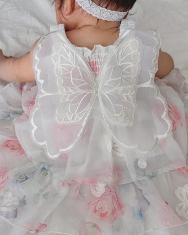 Butterfly Garden Baby Dress – Floral Birthday & Cake Smash Outfit (Cream Pink)