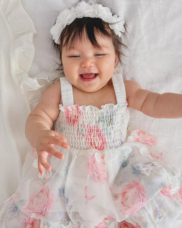Butterfly Garden Baby Dress – Floral Birthday & Cake Smash Outfit (Cream Pink)