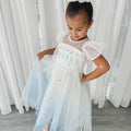 Elsa Frozen Princess Dress – Sparkly White & Blue Tulle Gown for Girls