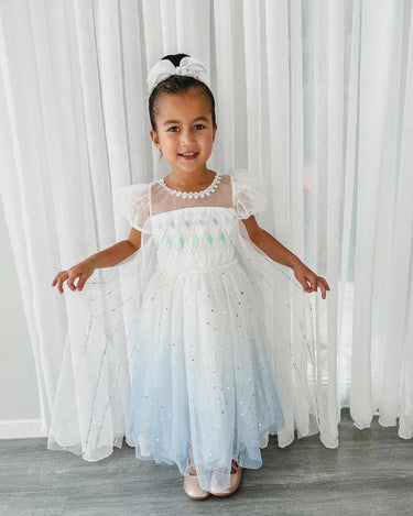 Elsa Frozen Princess Dress – Sparkly White & Blue Tulle Gown for Girls