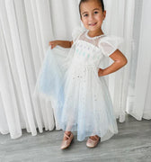 Elsa Frozen Princess Dress – Sparkly White & Blue Tulle Gown for Girls