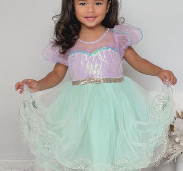 Mermaid Princess Dress – Ariel-Inspired Seafoam Tulle Birthday Gown for Girls