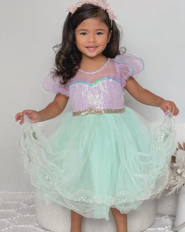 Mermaid Princess Dress – Ariel-Inspired Seafoam Tulle Birthday Gown for Girls