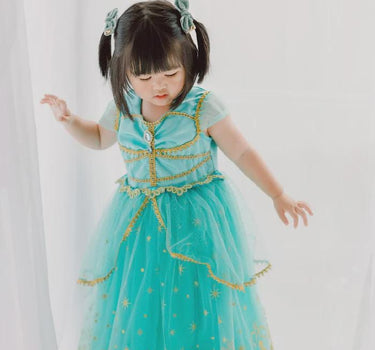 Genie Princess Dress – Jasmine-Inspired Teal & Gold Birthday Party Costume