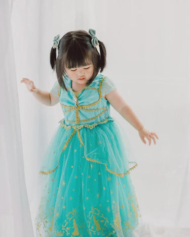 Genie Princess Dress – Jasmine-Inspired Teal & Gold Birthday Party Costume