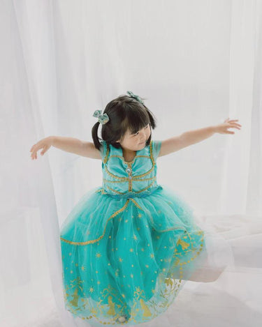 Genie Princess Dress – Jasmine-Inspired Teal & Gold Birthday Party Costume