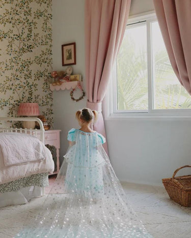 Elsa Snow Queen Dress – Light Blue Frozen Birthday Gown with Starry Sheer Train
