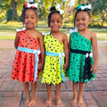 Flintstones-Inspired Toddler Costume Dress Set – Pebbles & Bamm-Bamm Style with Matching Headbands