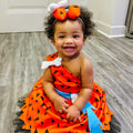 Flintstones-Inspired Toddler Costume Dress Set – Pebbles & Bamm-Bamm Style with Matching Headbands