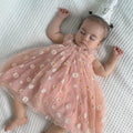 Peach Daisy First Birthday Dress with Matching “1” Party Crown – Baby Girl Outfit for Cake Smash & Photos