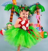 Lilo Inspired Baby Toddler Girls Tutu Dress with Leaf Headband – Hawaiian Luau Outfit