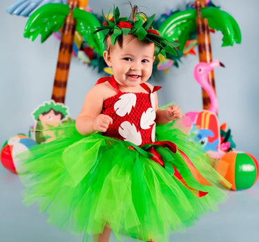 Lilo Inspired Baby Toddler Girls Tutu Dress with Leaf Headband – Hawaiian Luau Outfit