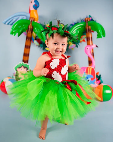 Lilo Inspired Baby Toddler Girls Tutu Dress with Leaf Headband – Hawaiian Luau Outfit