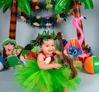 Lilo Inspired Baby Toddler Girls Tutu Dress with Leaf Headband – Hawaiian Luau Outfit