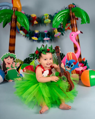 Lilo Inspired Baby Toddler Girls Tutu Dress with Leaf Headband – Hawaiian Luau Outfit