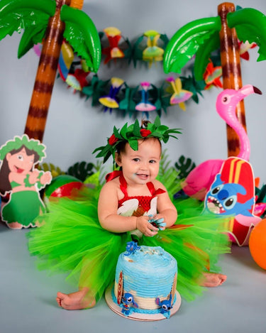 Lilo Inspired Baby Toddler Girls Tutu Dress with Leaf Headband – Hawaiian Luau Outfit