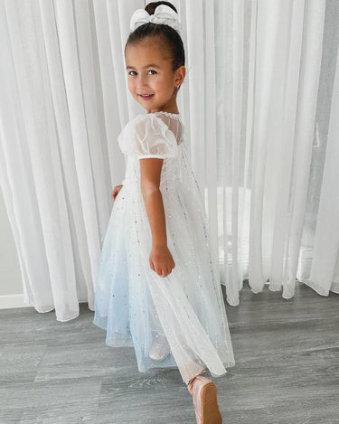Elsa Frozen Princess Dress – Sparkly White & Blue Tulle Gown for Girls
