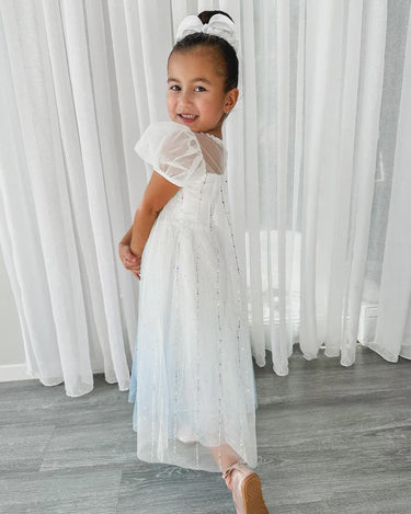 Elsa Frozen Princess Dress – Sparkly White & Blue Tulle Gown for Girls