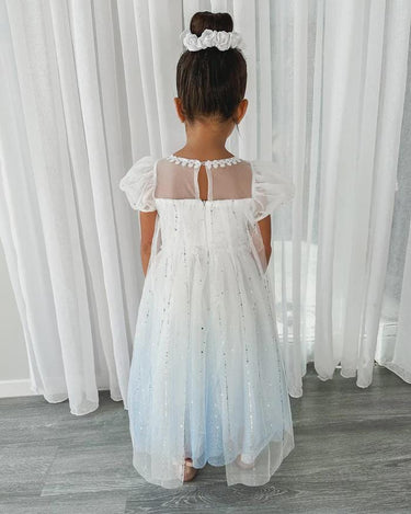 Elsa Frozen Princess Dress – Sparkly White & Blue Tulle Gown for Girls