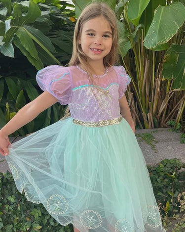 Mermaid Princess Dress – Ariel-Inspired Seafoam Tulle Birthday Gown for Girls