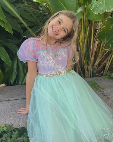 Mermaid Princess Dress – Ariel-Inspired Seafoam Tulle Birthday Gown for Girls