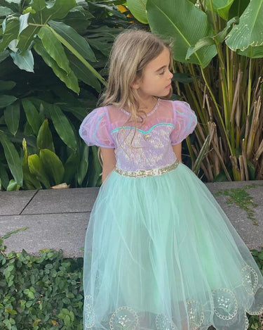 Mermaid Princess Dress – Ariel-Inspired Seafoam Tulle Birthday Gown for Girls