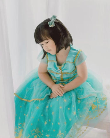 Genie Princess Dress – Jasmine-Inspired Teal & Gold Birthday Party Costume