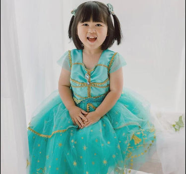 Genie Princess Dress – Jasmine-Inspired Teal & Gold Birthday Party Costume