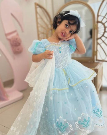 Elsa Snow Queen Dress – Light Blue Frozen Birthday Gown with Starry Sheer Train