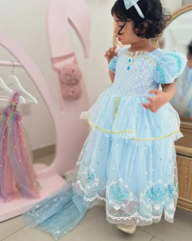 Elsa Snow Queen Dress – Light Blue Frozen Birthday Gown with Starry Sheer Train