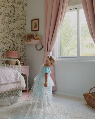 Elsa Snow Queen Dress – Light Blue Frozen Birthday Gown with Starry Sheer Train