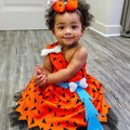 Flintstones-Inspired Toddler Costume Dress Set – Pebbles & Bamm-Bamm Style with Matching Headbands