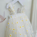 White Daisy First Birthday Dress with Matching “One” Party Crown – Baby Girl Outfit for Cake Smash & Photos
