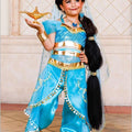 Girls Princess Jasmine Costume Set – Satin & Organza Aladdin Inspired Outfit with Accessories – Halloween – Royal Blue Genie Costume