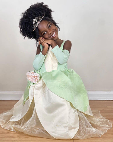 Frog Princess Tiana Inspired Costume Dress with Arm Sleeves - Magical Princess Outfit