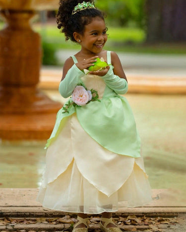 Frog Princess Tiana Inspired Costume Dress with Arm Sleeves - Magical Princess Outfit