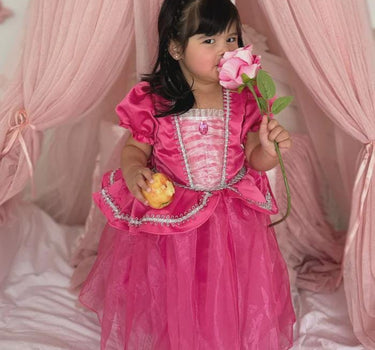 Baby Aurora Princess Dress – Sleeping Beauty Inspired Toddler Costume with Pink Gem – Birthday & Halloween Outfit for 6M–3T