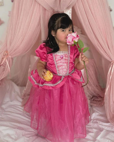 Baby Aurora Princess Dress – Sleeping Beauty Inspired Toddler Costume with Pink Gem – Birthday & Halloween Outfit for 6M–3T