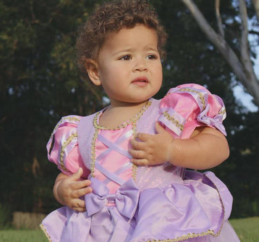 Baby Rapunzel Princess Dress – Luxe Tangled-Inspired Toddler Birthday & Party Outfit with Matching Bow – Sizes 6M to 3T