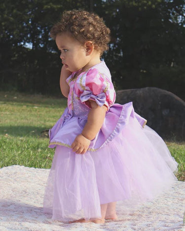 Baby Rapunzel Princess Dress – Luxe Tangled-Inspired Toddler Birthday & Party Outfit with Matching Bow – Sizes 6M to 3T