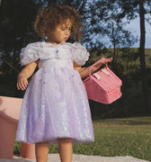 Rapunzel Butterfly Princess Dress – Sparkly Purple Party Costume with Puff Sleeves & Gem Detail – Toddler Girl Birthday Outfit