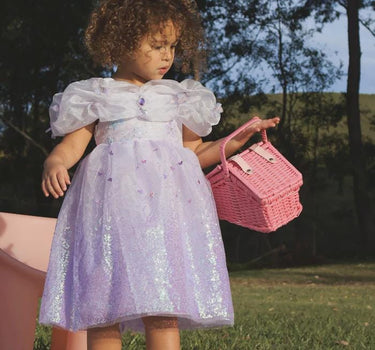 Rapunzel Butterfly Princess Dress – Sparkly Purple Party Costume with Puff Sleeves & Gem Detail – Toddler Girl Birthday Outfit