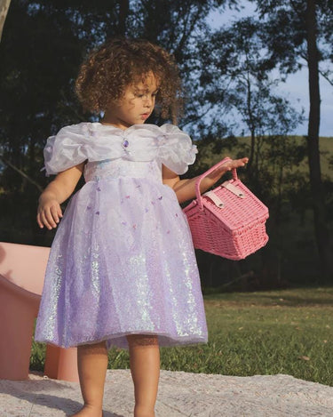 Rapunzel Butterfly Princess Dress – Sparkly Purple Party Costume with Puff Sleeves & Gem Detail – Toddler Girl Birthday Outfit