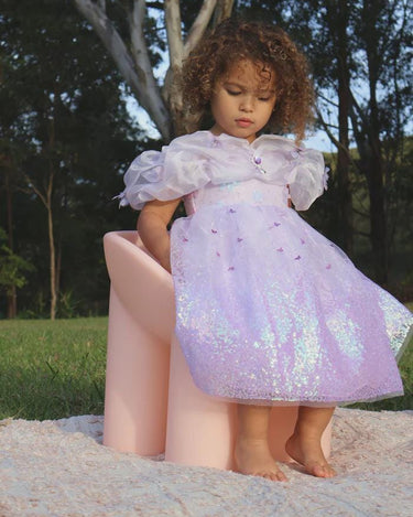 Rapunzel Butterfly Princess Dress – Sparkly Purple Party Costume with Puff Sleeves & Gem Detail – Toddler Girl Birthday Outfit
