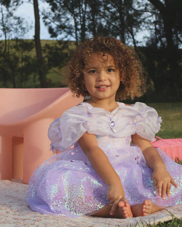 Rapunzel Butterfly Princess Dress – Sparkly Purple Party Costume with Puff Sleeves & Gem Detail – Toddler Girl Birthday Outfit
