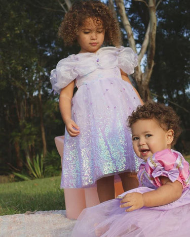 Rapunzel Butterfly Princess Dress – Sparkly Purple Party Costume with Puff Sleeves & Gem Detail – Toddler Girl Birthday Outfit