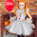 Girls Pennywise Clown Costume – Baby & Toddler IT-Inspired Tutu Dress with Hair Rings, Gloves and Balloon – Halloween Outfit