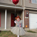 Girls Pennywise Clown Costume – Baby & Toddler IT-Inspired Tutu Dress with Hair Rings, Gloves and Balloon – Halloween Outfit