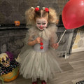 Girls Pennywise Clown Costume – Baby & Toddler IT-Inspired Tutu Dress with Hair Rings, Gloves and Balloon – Halloween Outfit